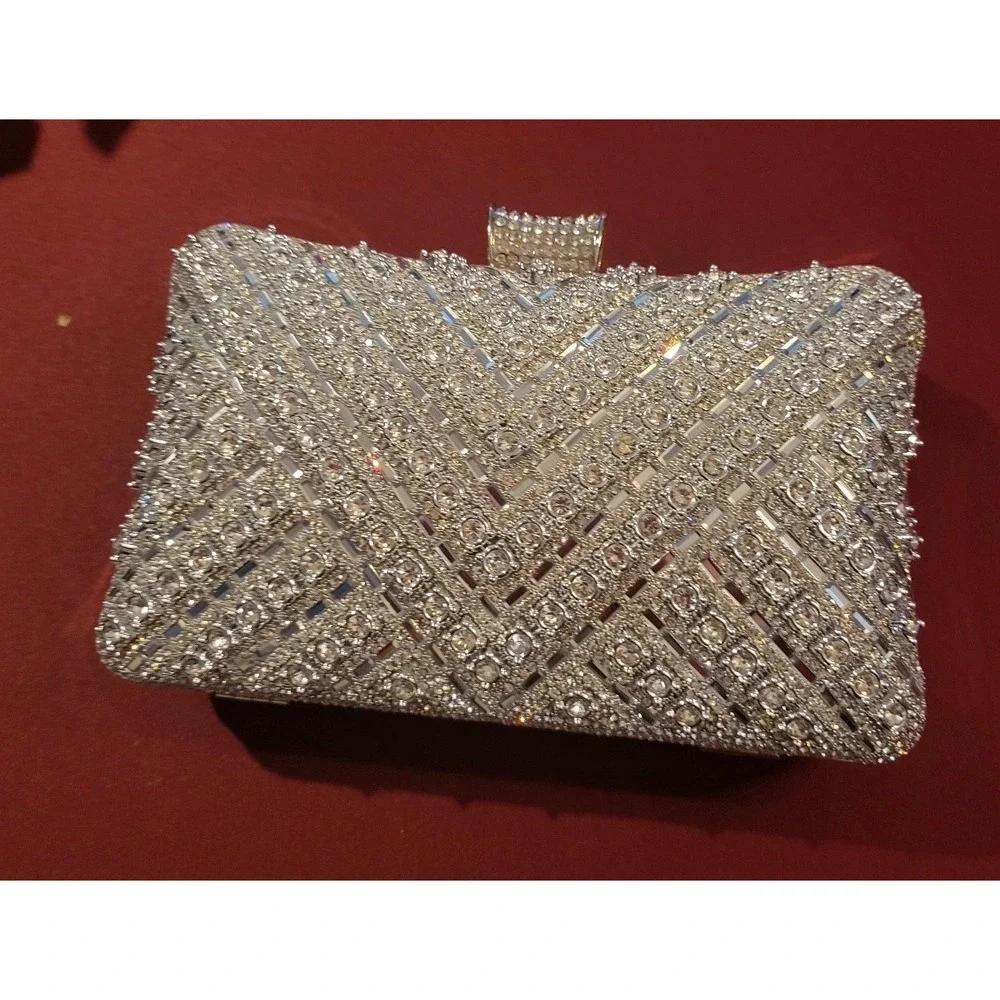 Women Silver Rhinestone Evening Clutch Bag Crystal‎ Formal Wedding Prom Purse